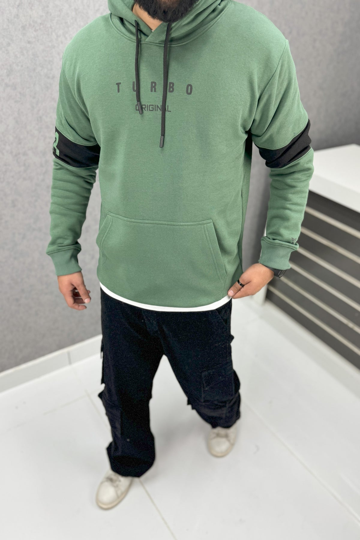 Turbo Original Elbow Writing Panel Fleece Hoodie In Green