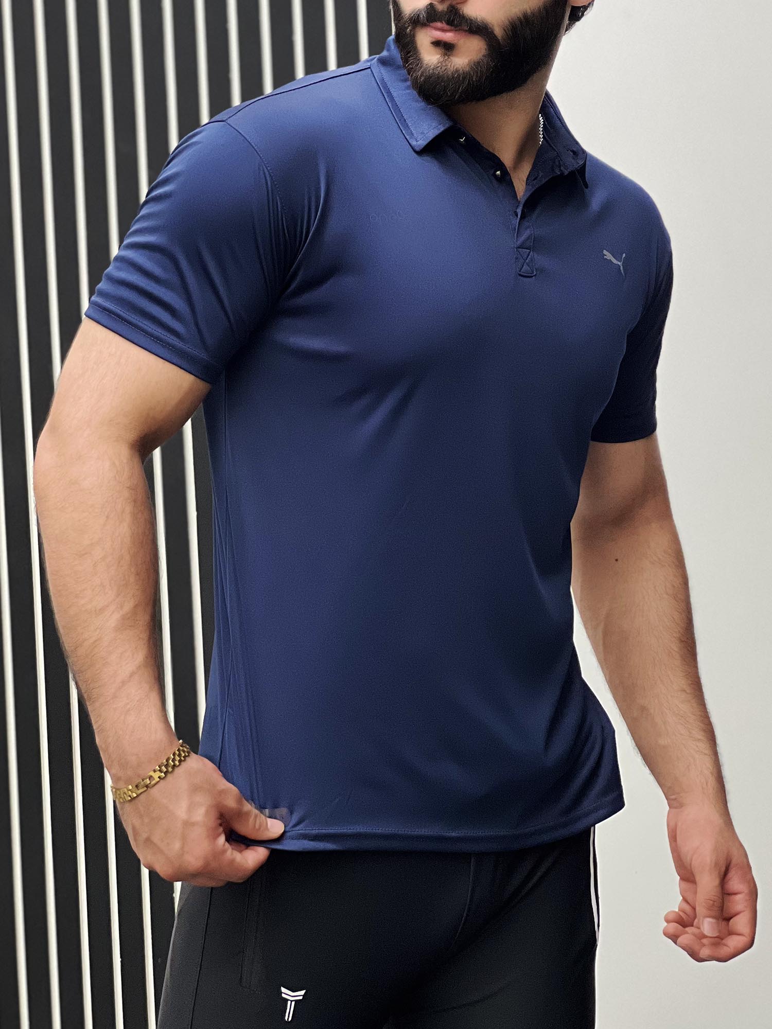 Cropped Collar Dry Fit Polo In Navy Blue