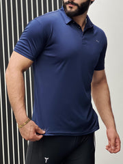 Cropped Collar Dry Fit Polo In Navy Blue