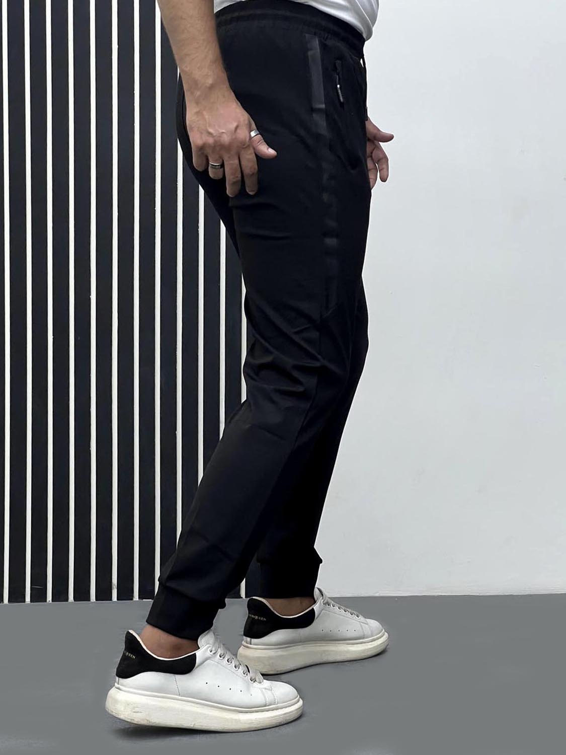 Men Imported Trouser With Embossed Logo In Black