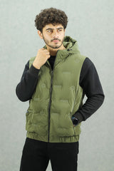 All Over Logo Detachable Hooded Imported Men's Gilet