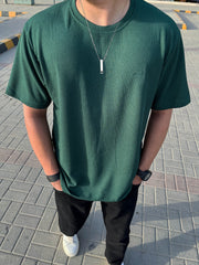 Self Texture Turbo Round Neck T-Shirt In Green