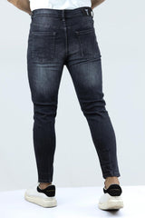 Light Faded Ankle Fit Turbo Jeans In Charcoal