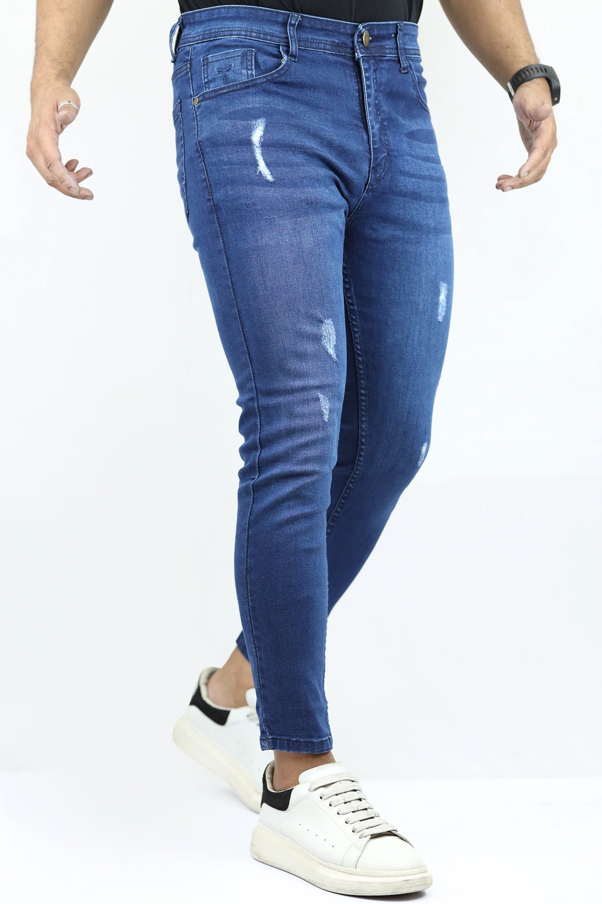 Ankle Fit Ripped Turbo Jeans In Blue