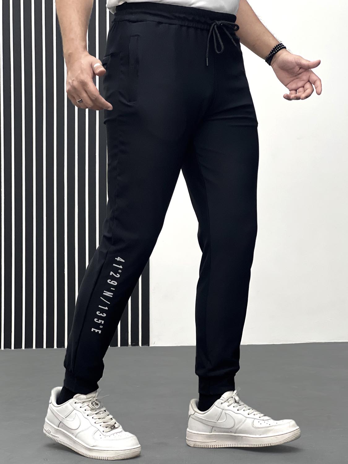 Men Imported Trouser With Reflector Logo In Black
