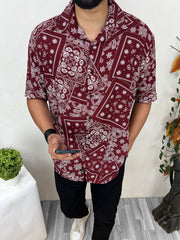 Bandana Design Half Sleeve Linen Casual Shirt