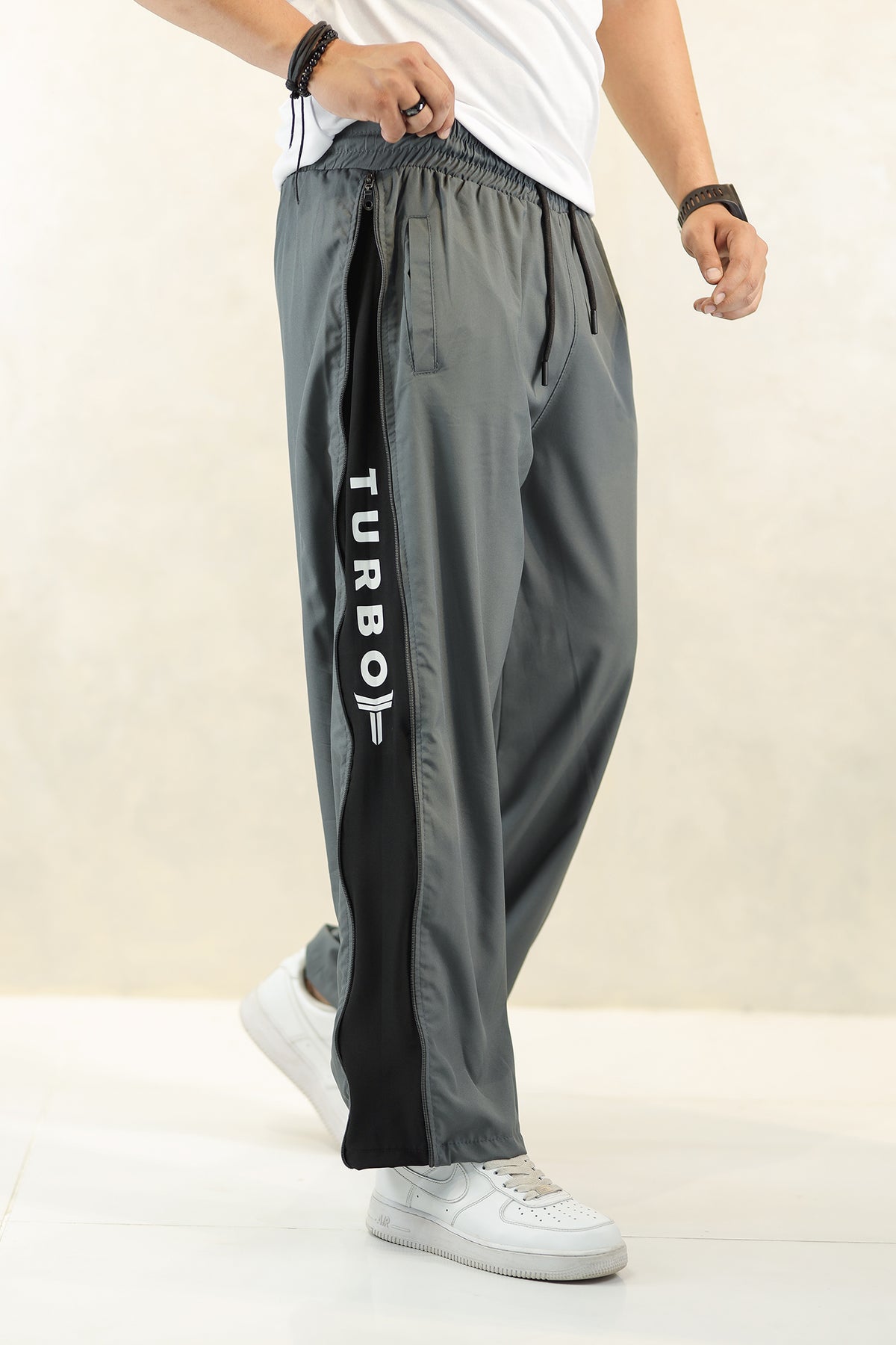 Turbo Side Panel Full Zipper Micro Baggy Trouser In Dark Grey