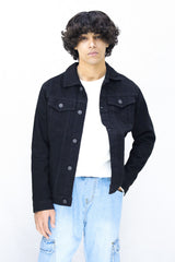 Slim Fit Front Pocket Style Denim Jacket in Black