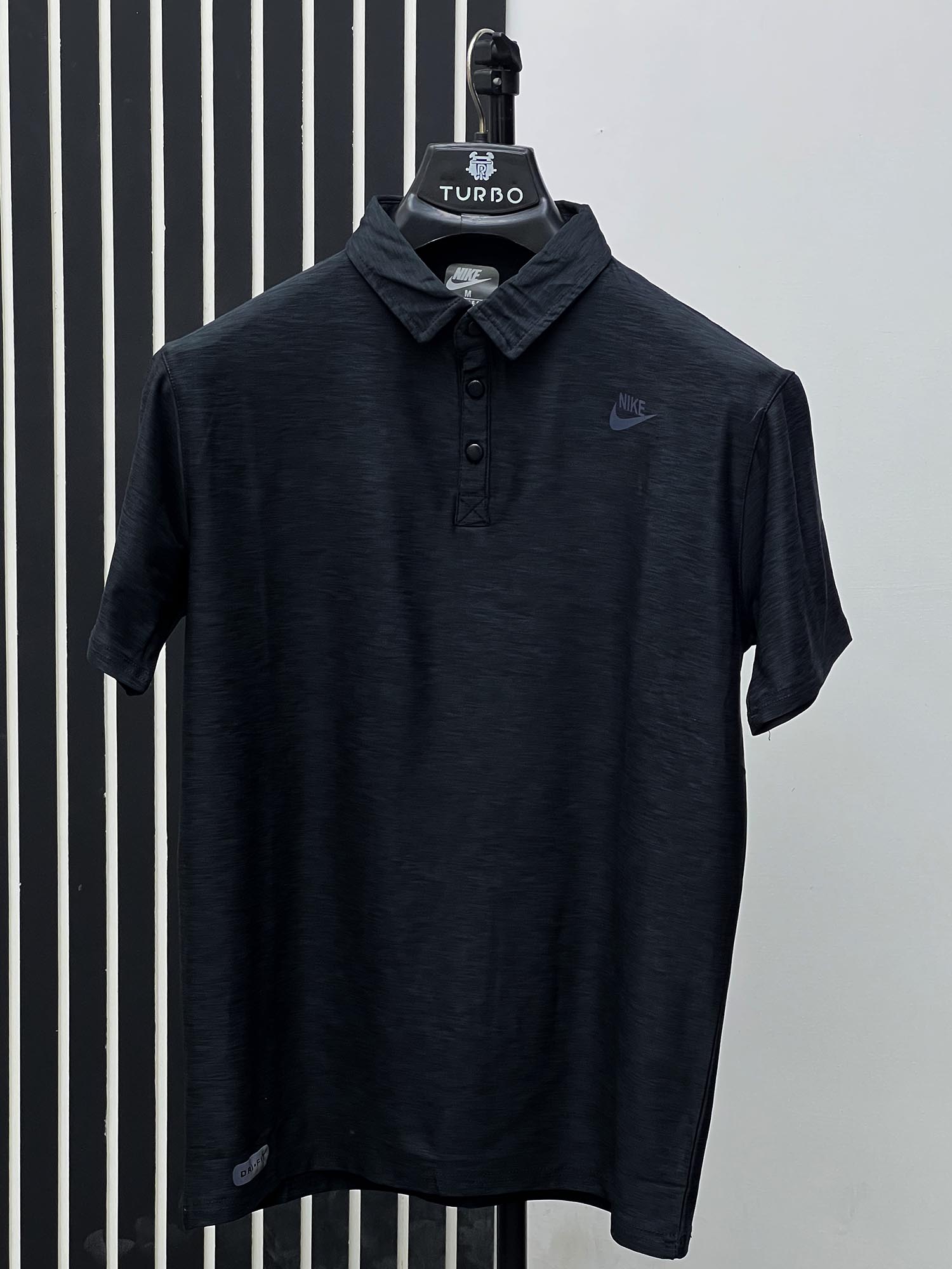 Cropped Collar Imported Dry Fit Polo In Black