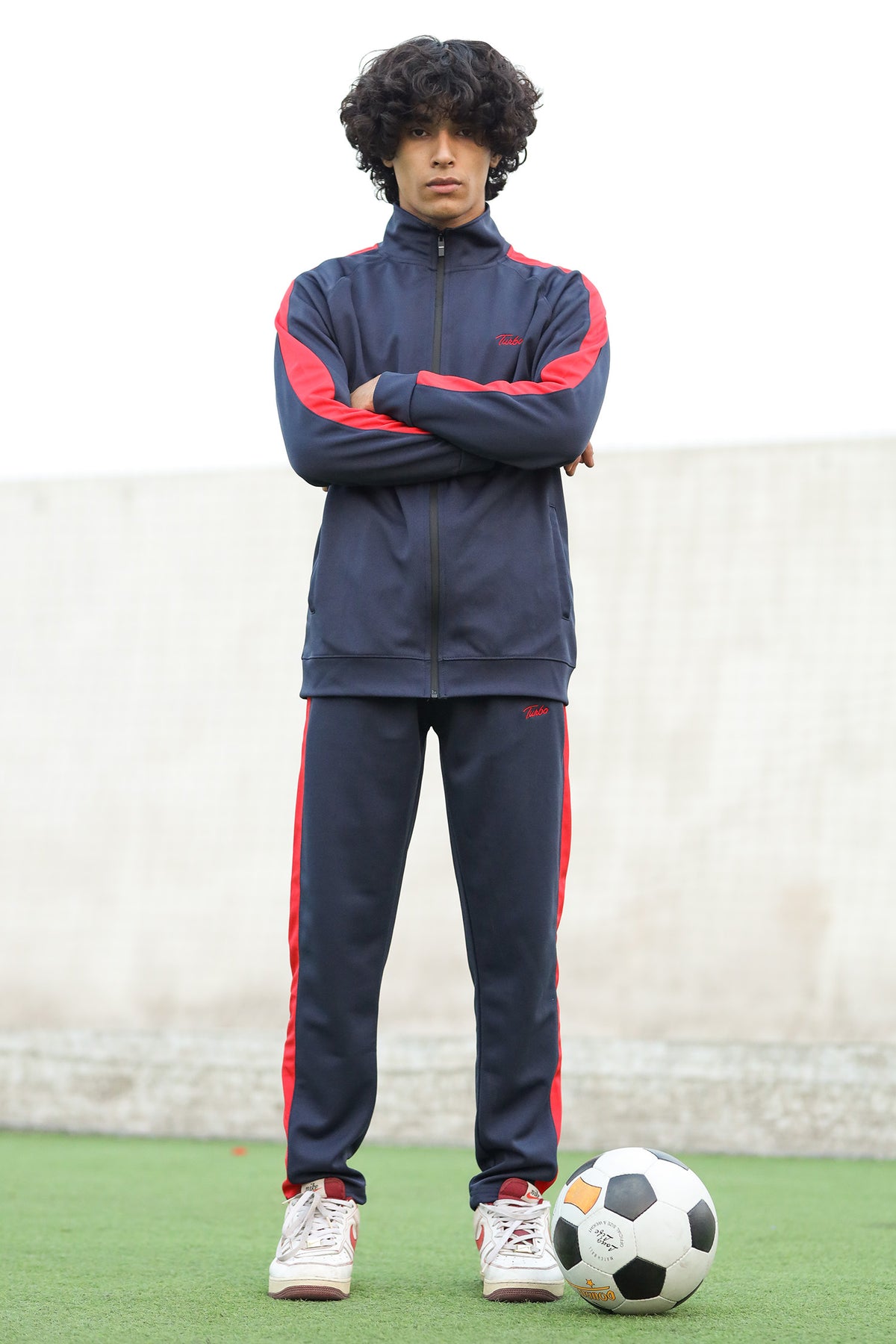 Turbo Panel Line Men Zipper Tracksuit In Navy Blue