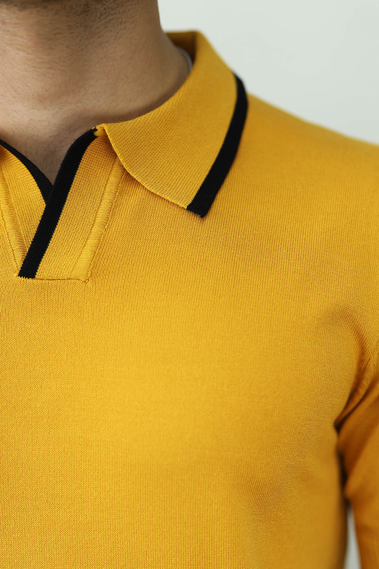 Plain Classic Collar Jumper Polo Shirt In Mustard Yellow