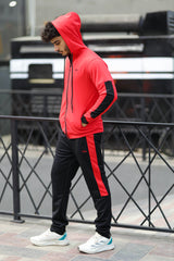 Turbo Hood Style Men Zipper Tracksuit In Red