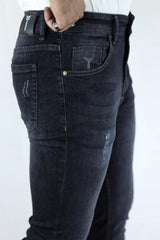Ripped Ankle Fit Turbo Jeans In Charcoal
