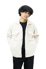 Turbo Pocket Style Sherpaa Fleece Light Weight Jacket In Beige