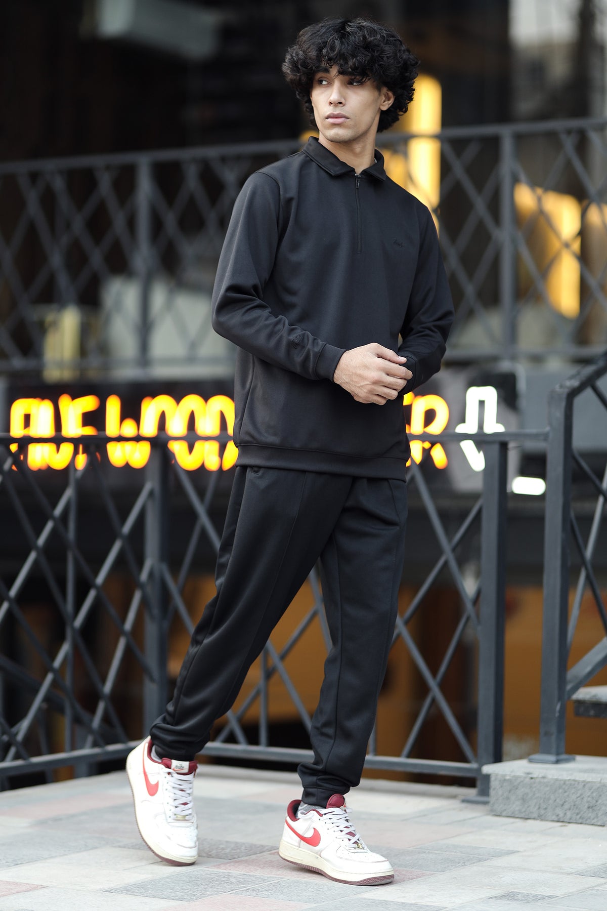 Turbo Half Zip Style Men Zipper Tracksuit In BlacK