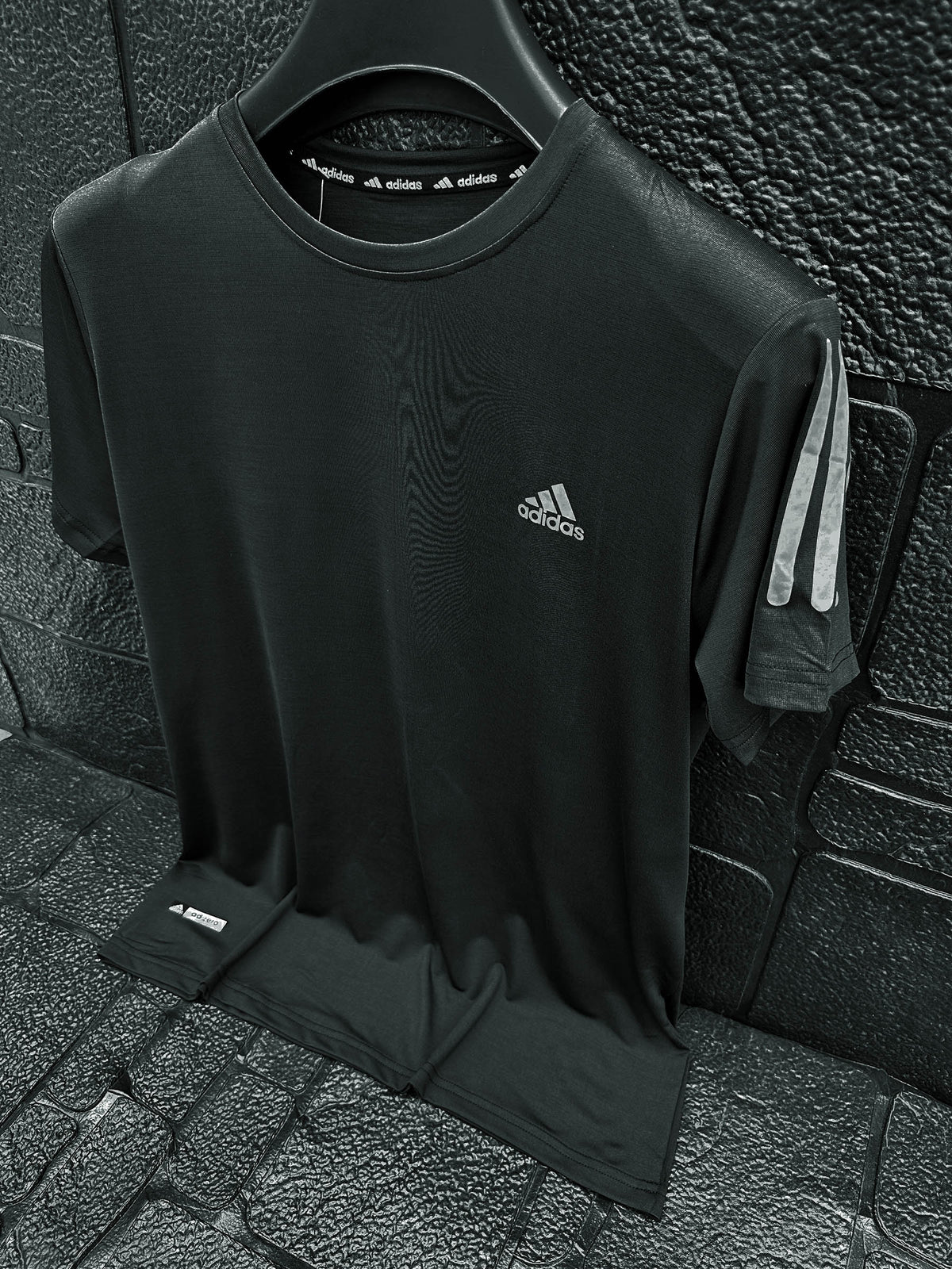 Imported Dry Fit Tee With Reflector Logo In Charcoal Grey