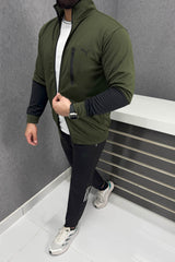 Pma Zipper Style Mock Neck Men Zipper Upper in Dark Green