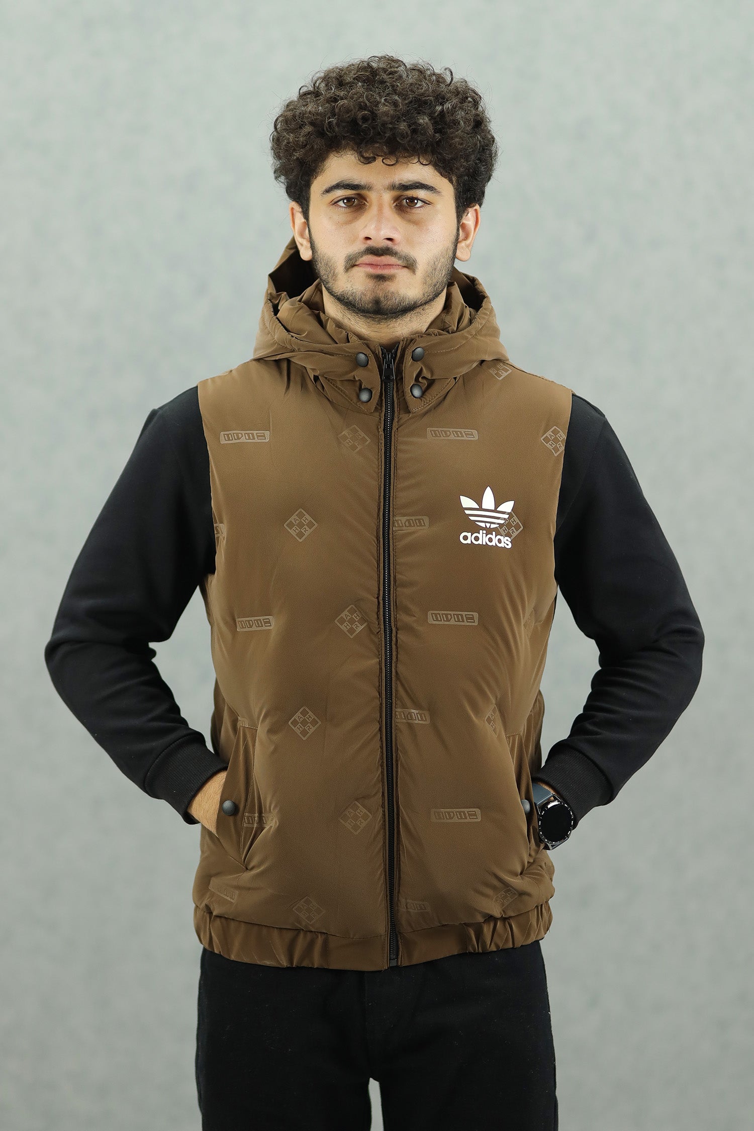 Adds Embossed Logo Detachable Hood Imported Men's Gilet