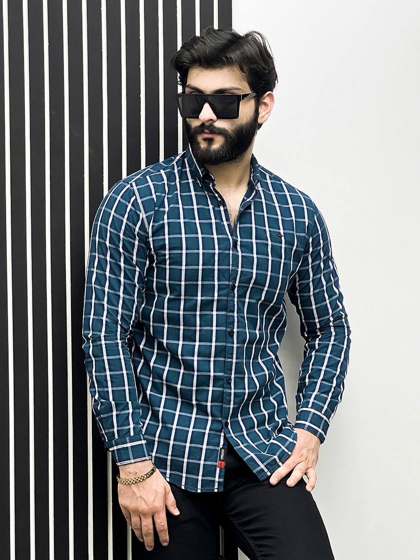 Lining Box Check Men Full Sleeve Cotton Shirt In Zink