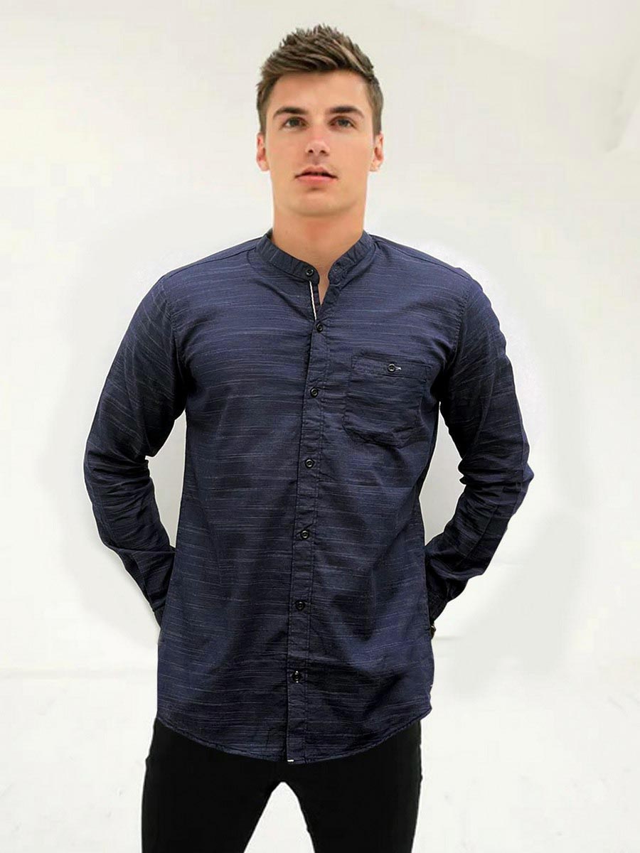 Self Textured Cotton Shirt In Navy Blue