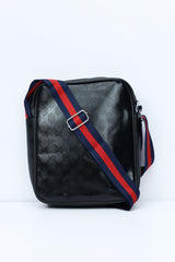 Guci Imported Signature Strip Front Pocket Cross Body Bag in Black