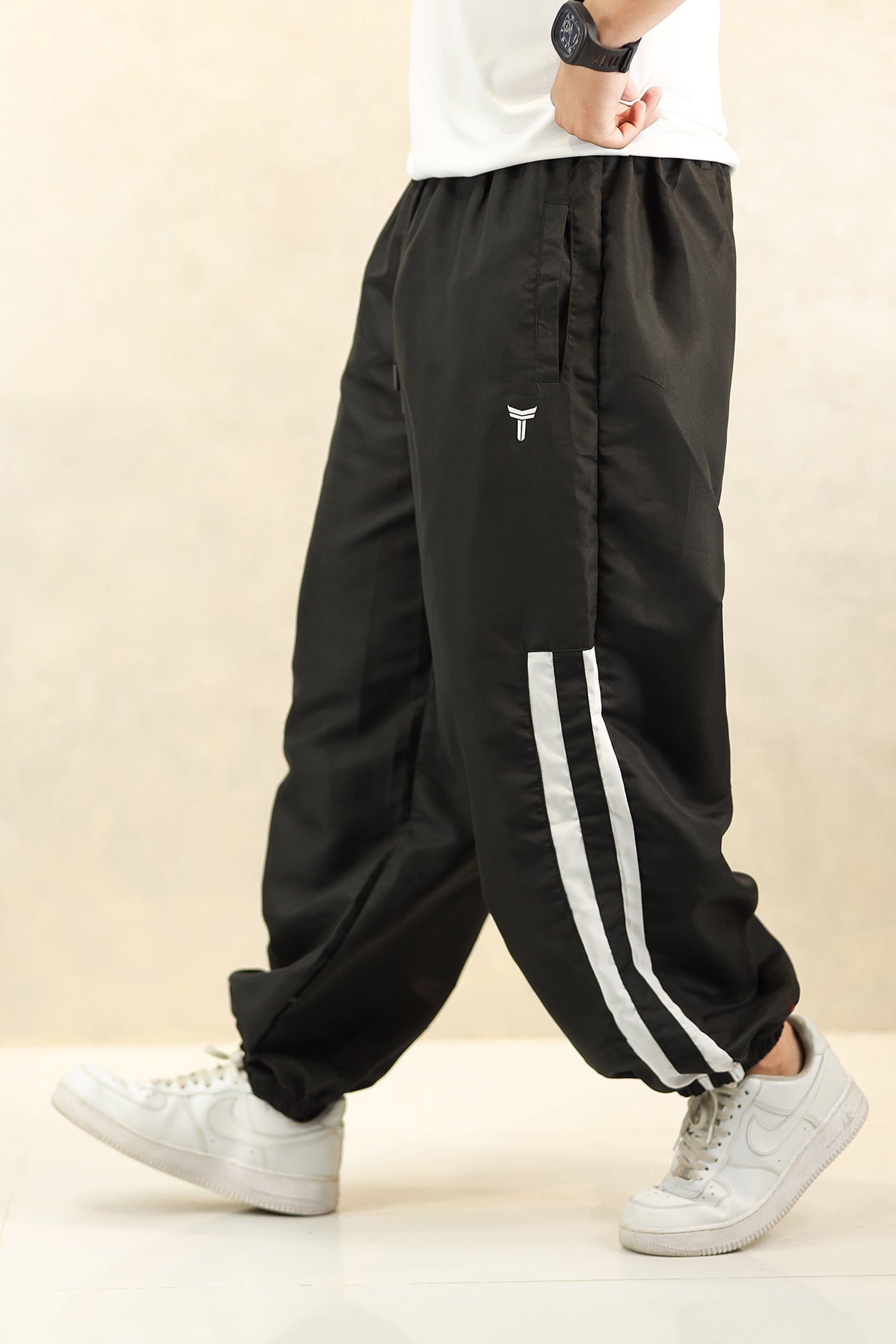 Turbo Stripe Bottom Imp Baggy Trouser In Black