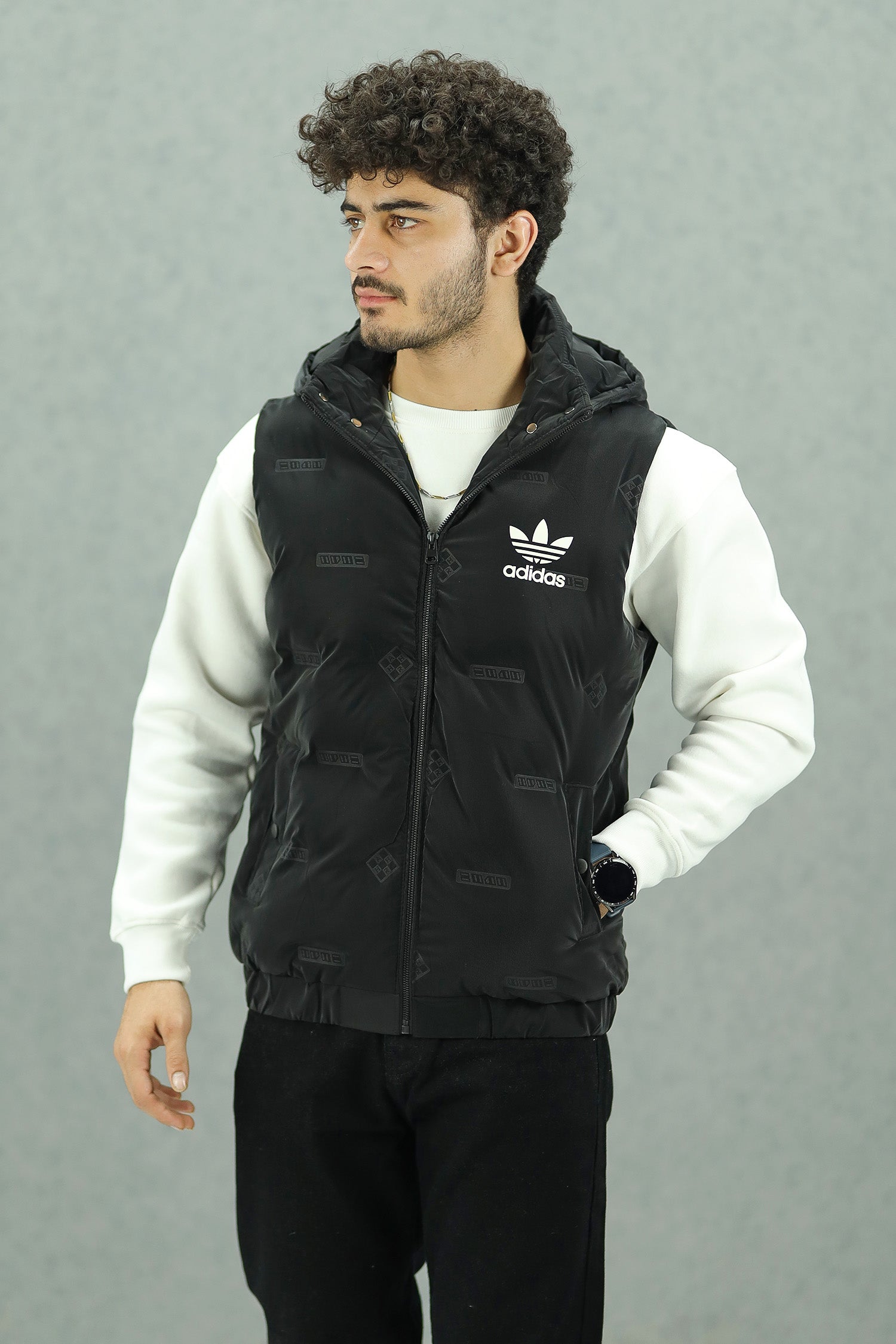 Adds Embossed Logo Detachable Hood Imported Men's Gilet