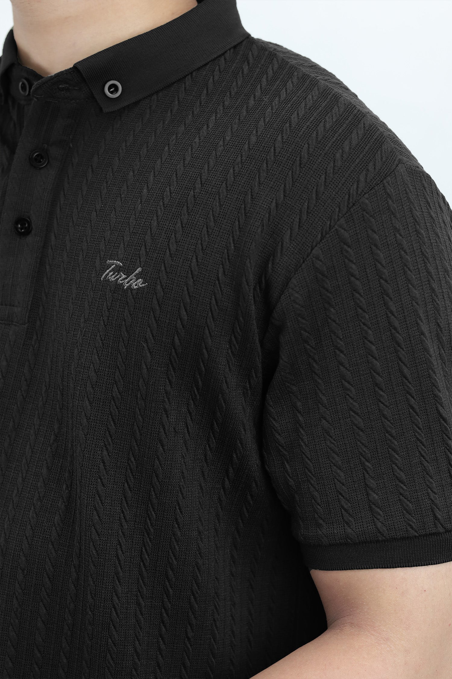 Turbo Front Slogan Men Polo Shirt In Black