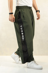 Turbo Side Panel Full Zipper Micro Baggy Trouser In Olive