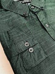 Self Textured Cotton Shirt In Olive