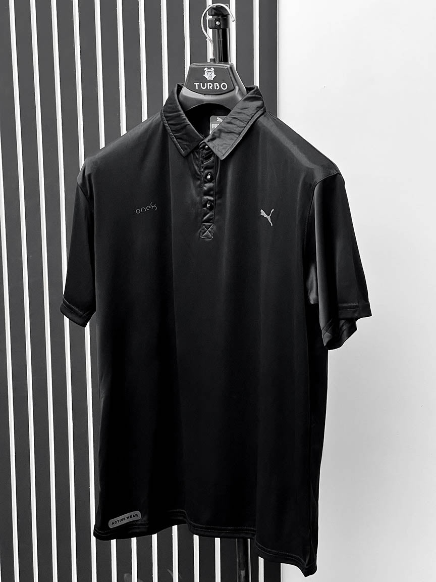 Cropped Collar Dry Fit Polo In Black