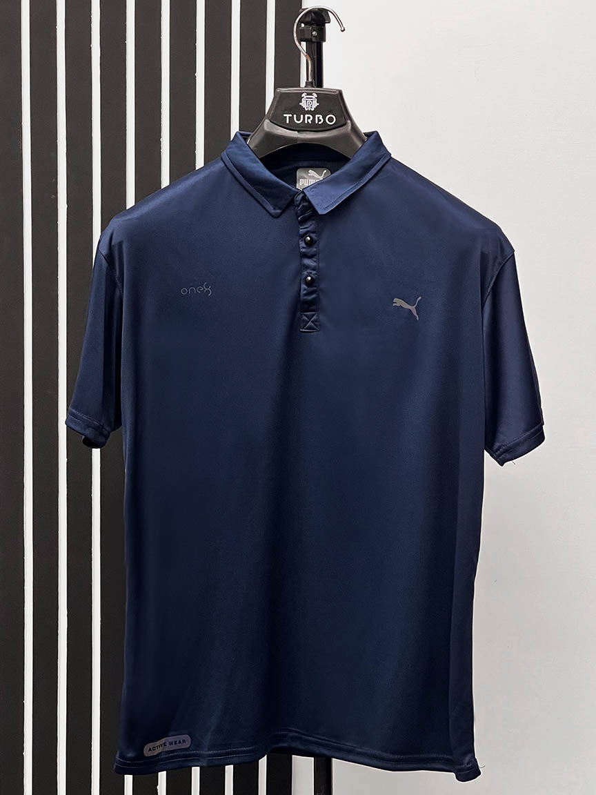 Cropped Collar Dry Fit Polo In Navy Blue