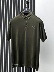 Cropped Collar Dry Fit Polo In Green