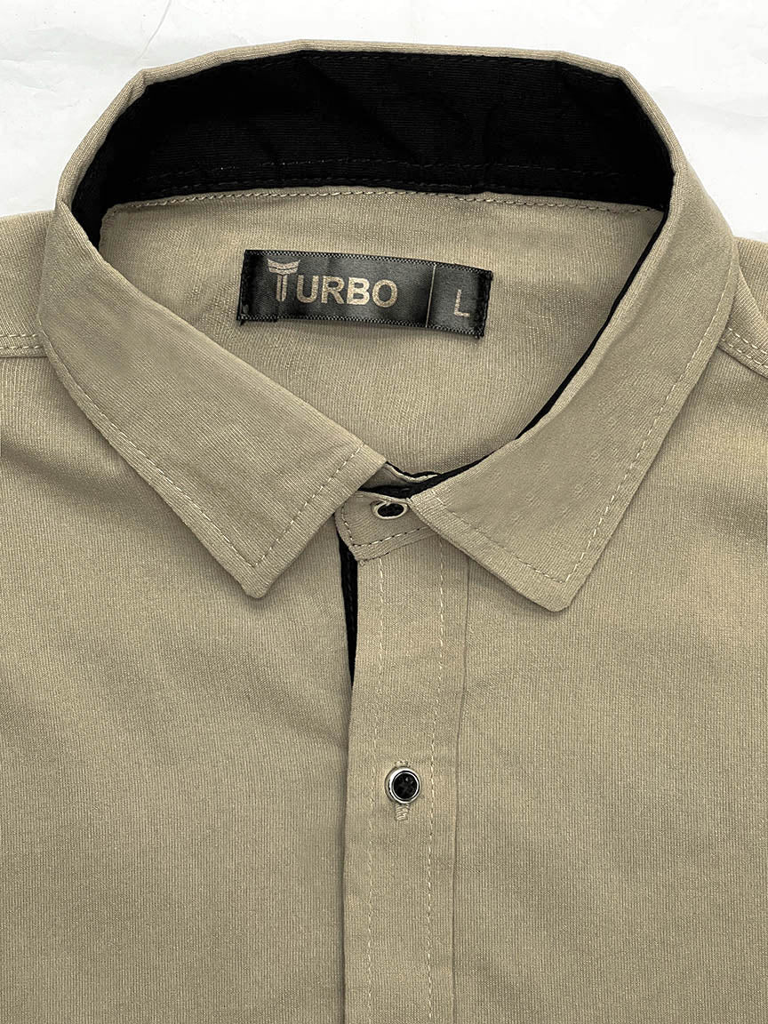 Self Textured Elastic Shirt In Beige