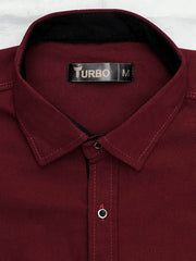 Self Textured Elastic Shirt In Maroon