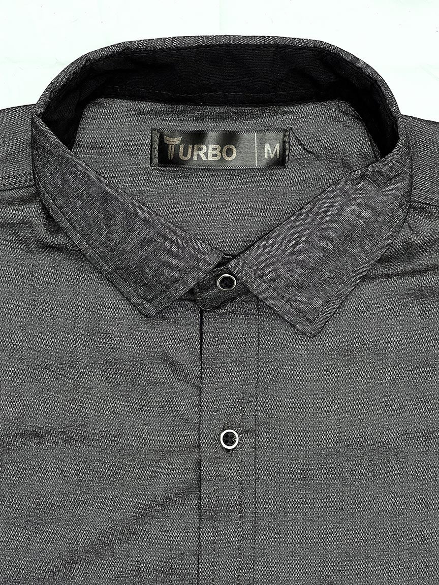 Self Textured Elastic Shirt In Charcoal Grey