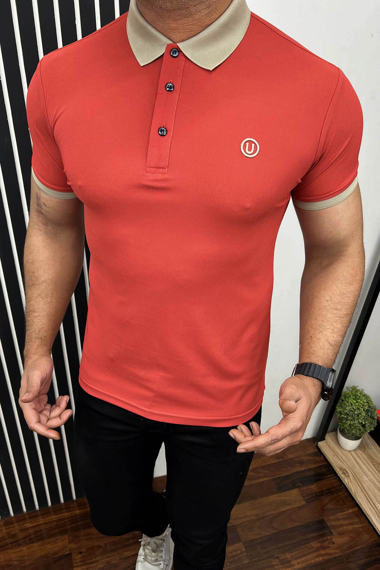 Embroidered Logo Men Polo Shirt In Carrot