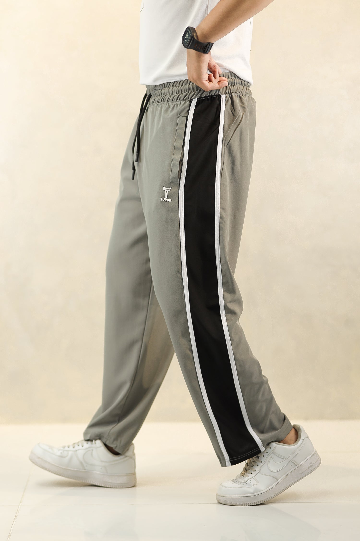 Turbo Panel Typography Micro Loose fit Trouser in Light Grey