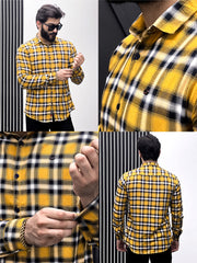 Tartan Check Men Full Sleeve Cotton Shirt In Yellow