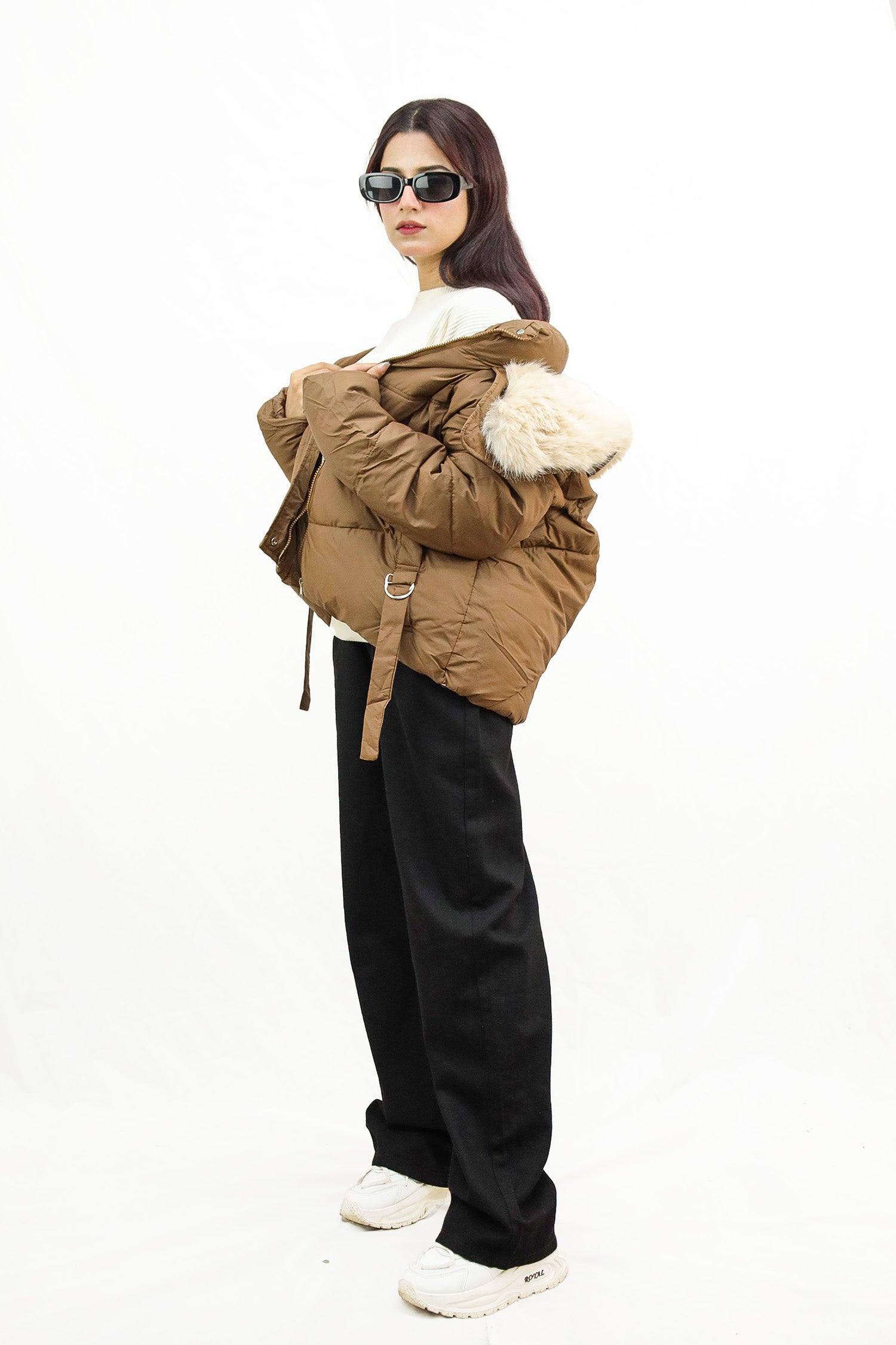 Fur Collar Trimmed Quilted Women Imported Puffer Jacket