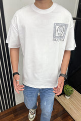 Branded Design Round Neck T-Shirt In White