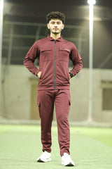 Turbo Collar Style Men Zipper Tracksuit in Maroon