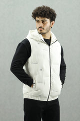 Embossed Design Quilted Detachable Hood Imported Men's Gilet