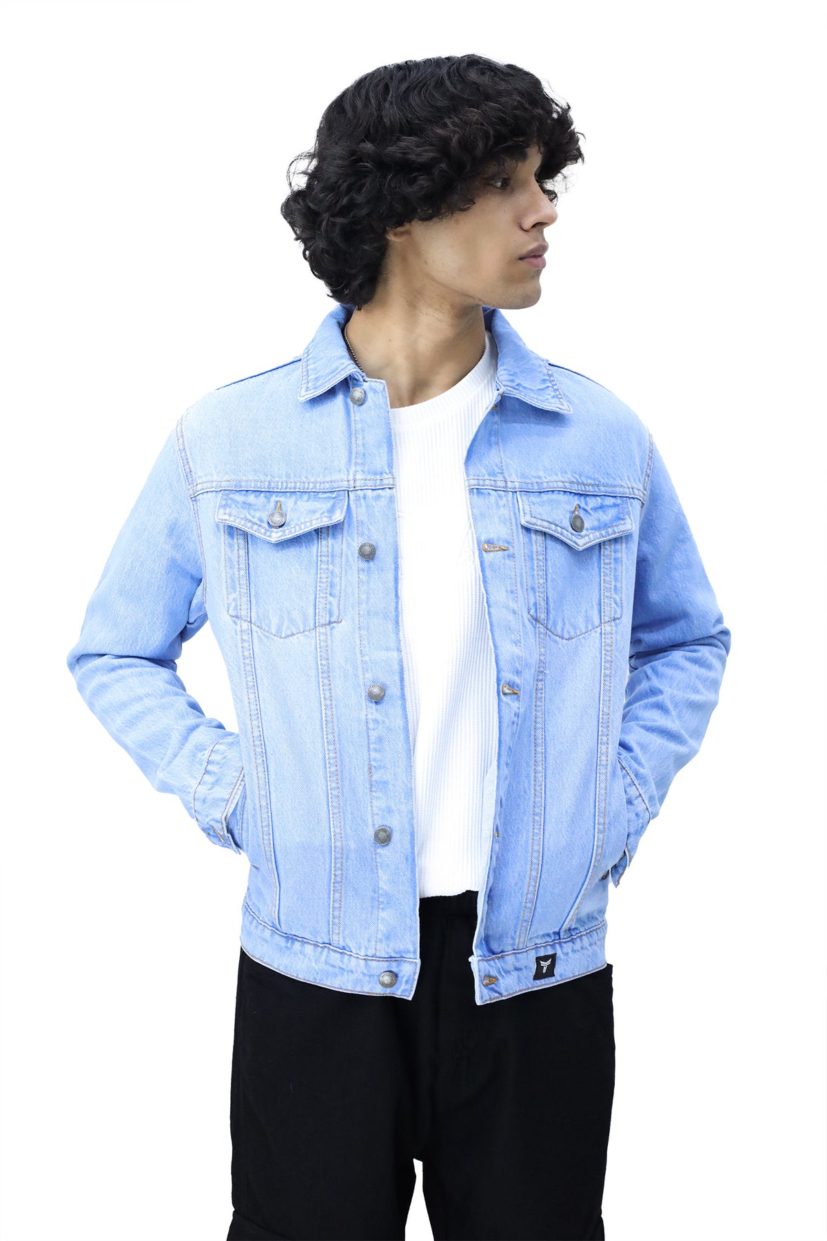 Slim Fit Front Pocket Style Denim Jacket in Sky Blue