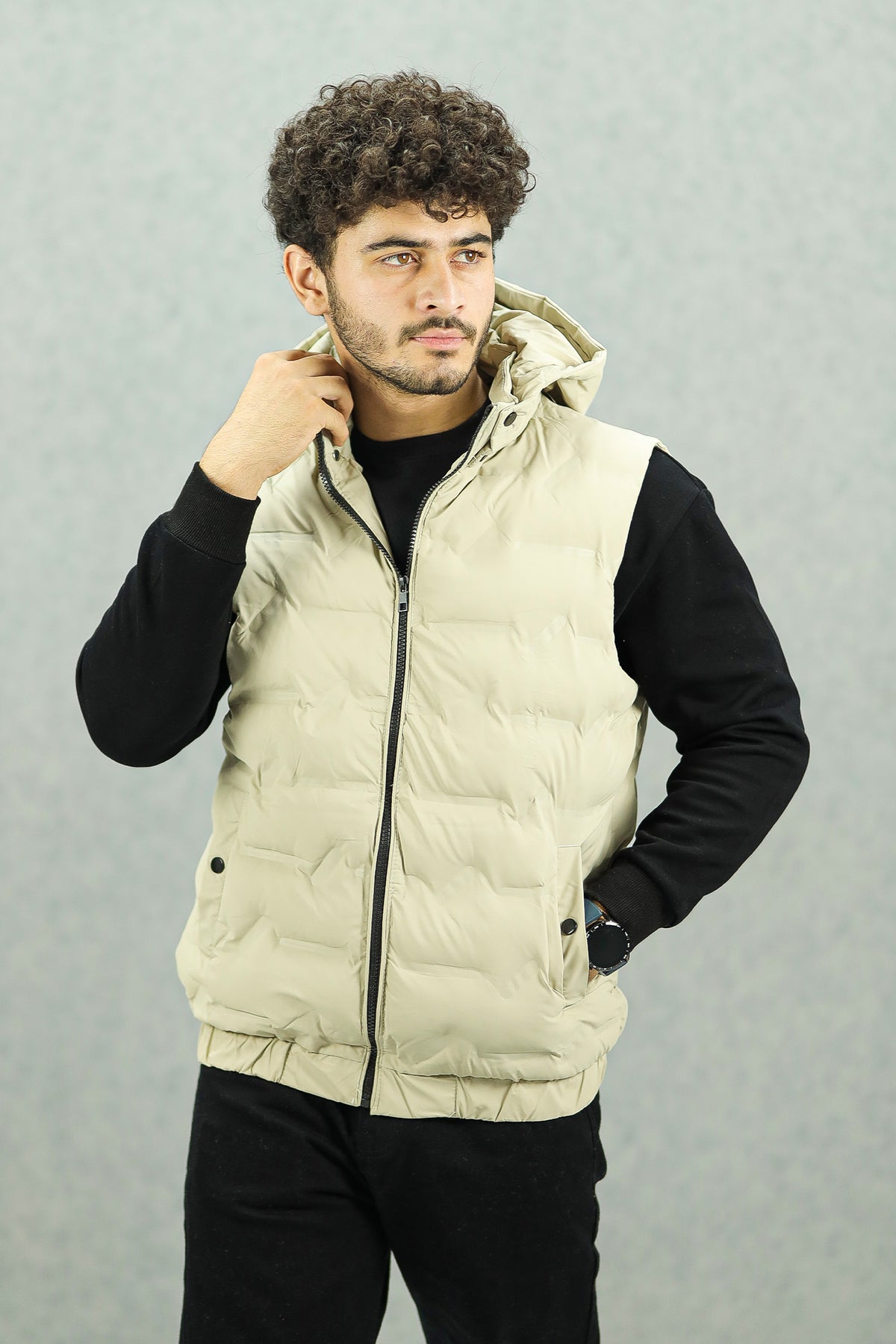 Plain Padded Hood Quilted Imported Men's Gilet