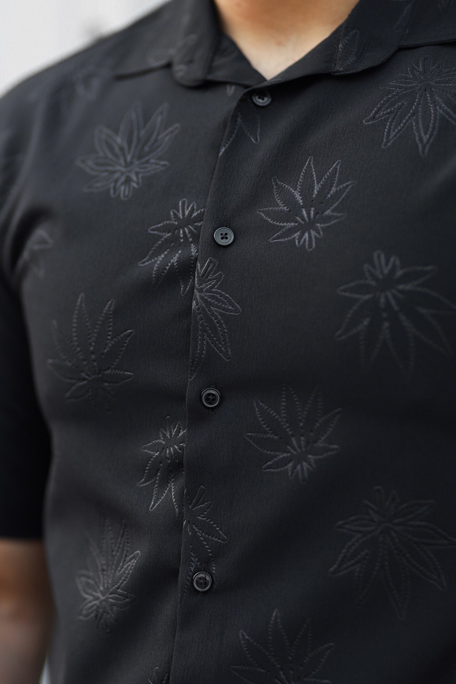 Embossed Leaf Floral All Over Casual Shirt In Black