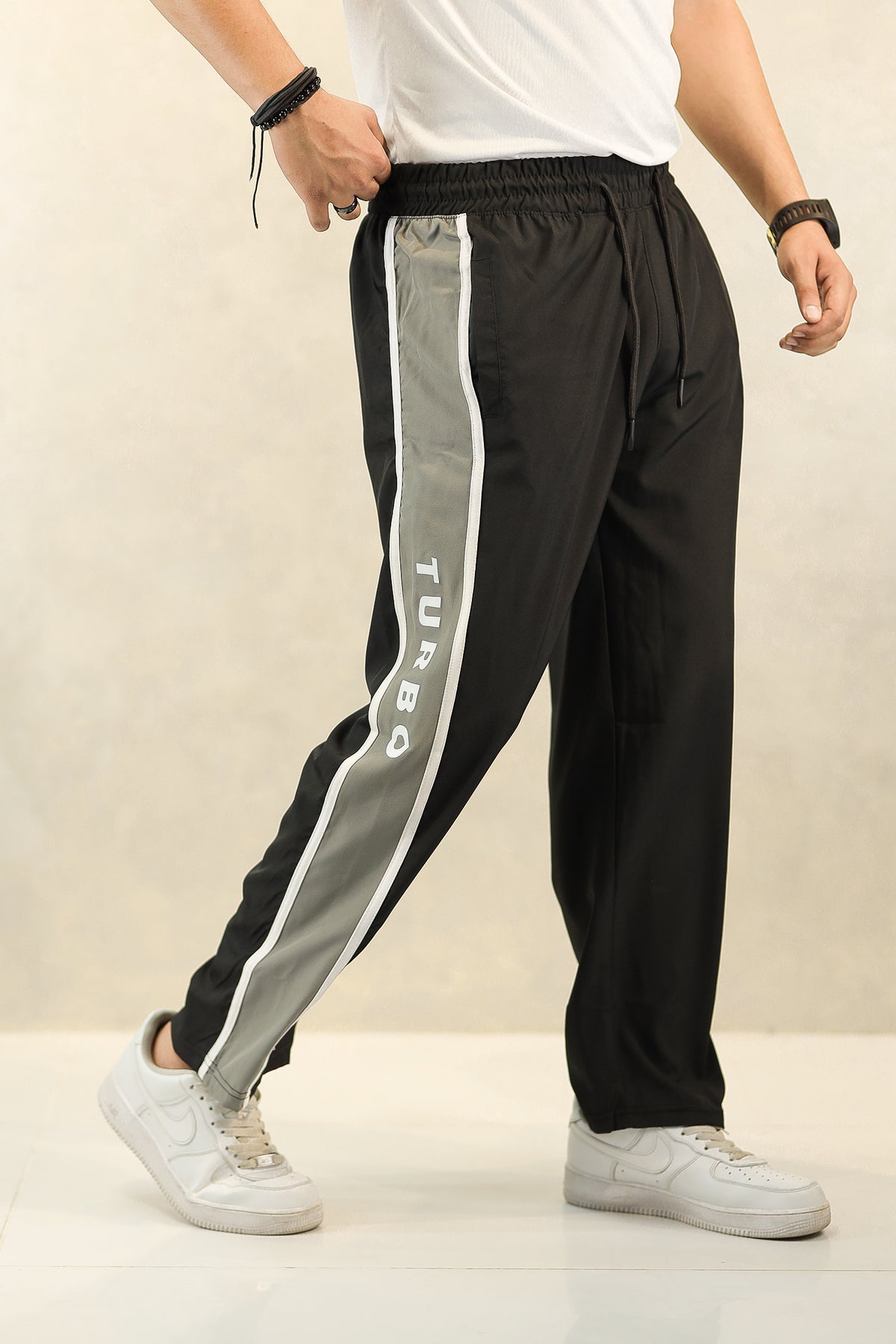 Turbo Panel Typography Micro Loose fit Trouser in Black