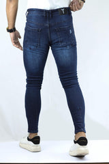 Ripped Ankle Fit Turbo Jeans In Dark Blue