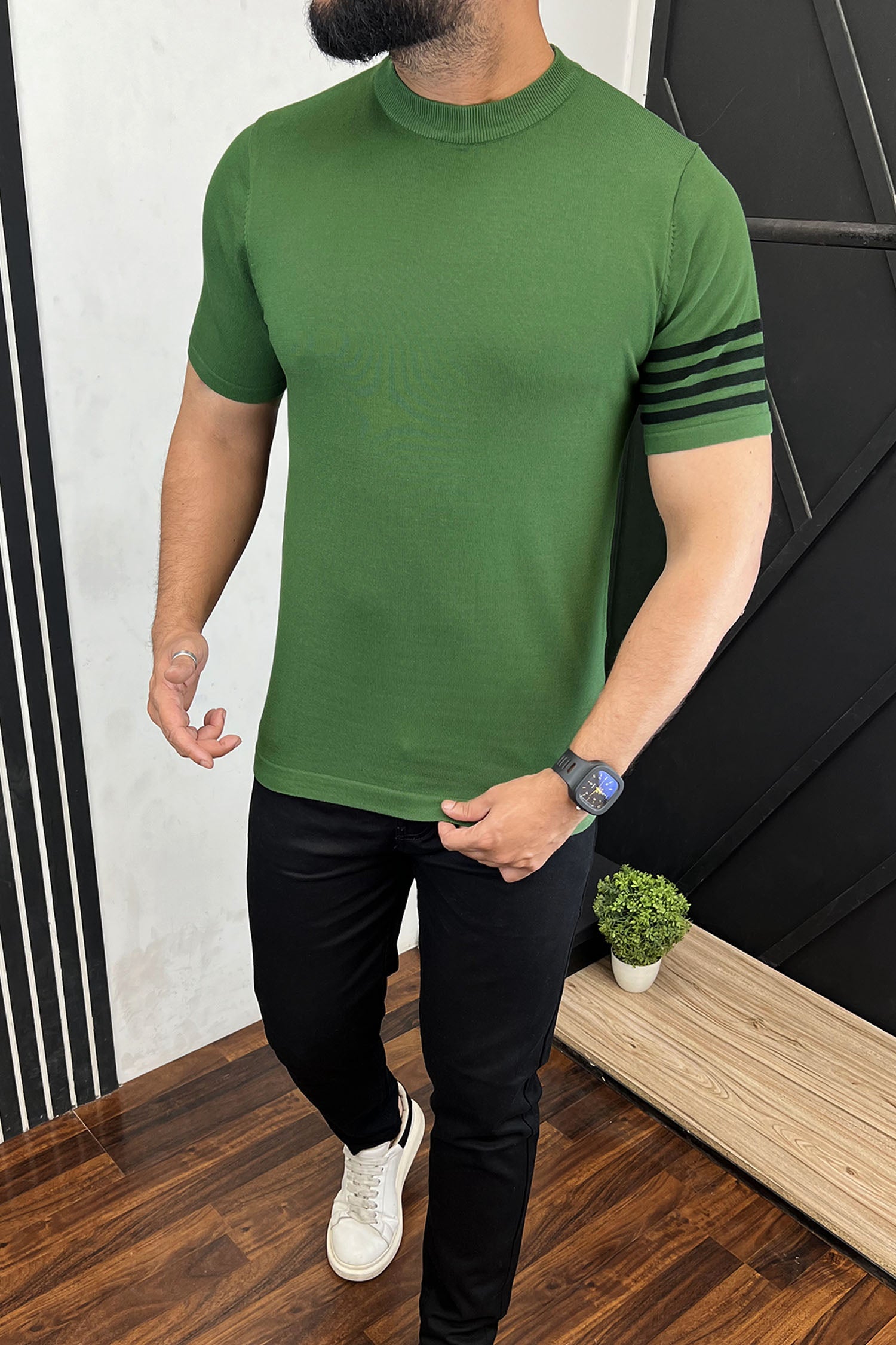 Strip Round neck knitted Tees
