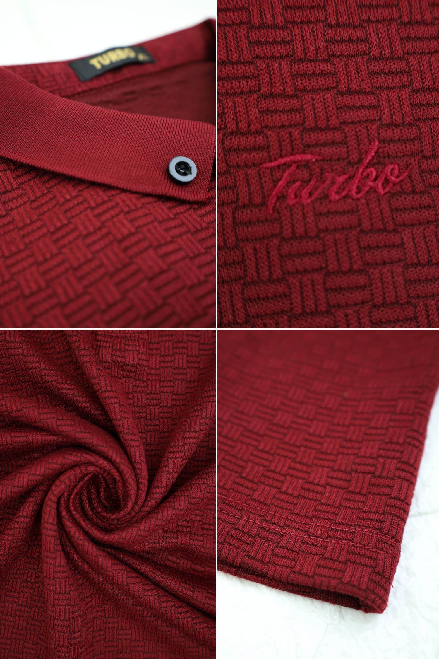 Self Design Turbo Polo Shirt in Maroon